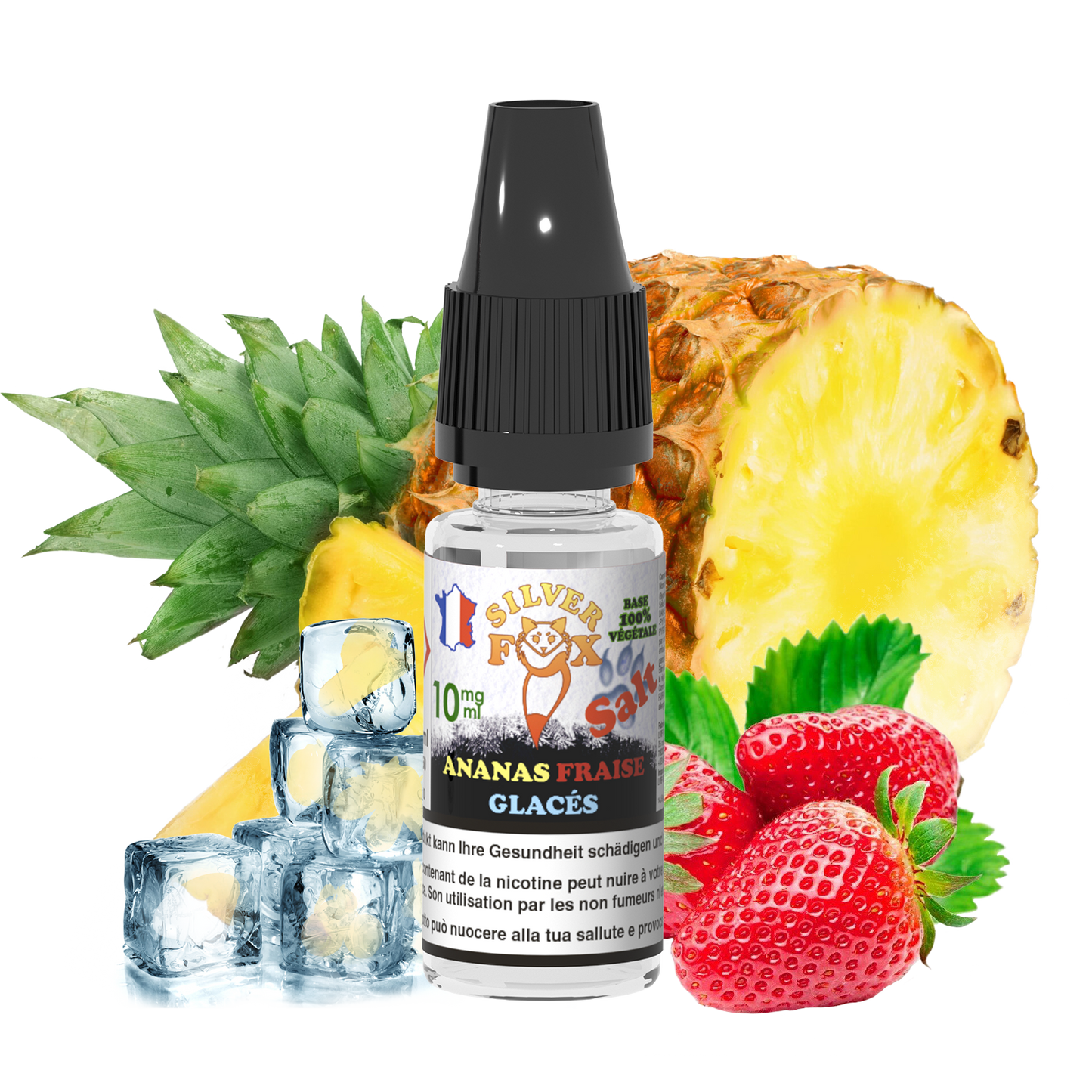 E-liquide au sel de nicotine Silver Fox 10 ml, ANANAS FRAISE ICE