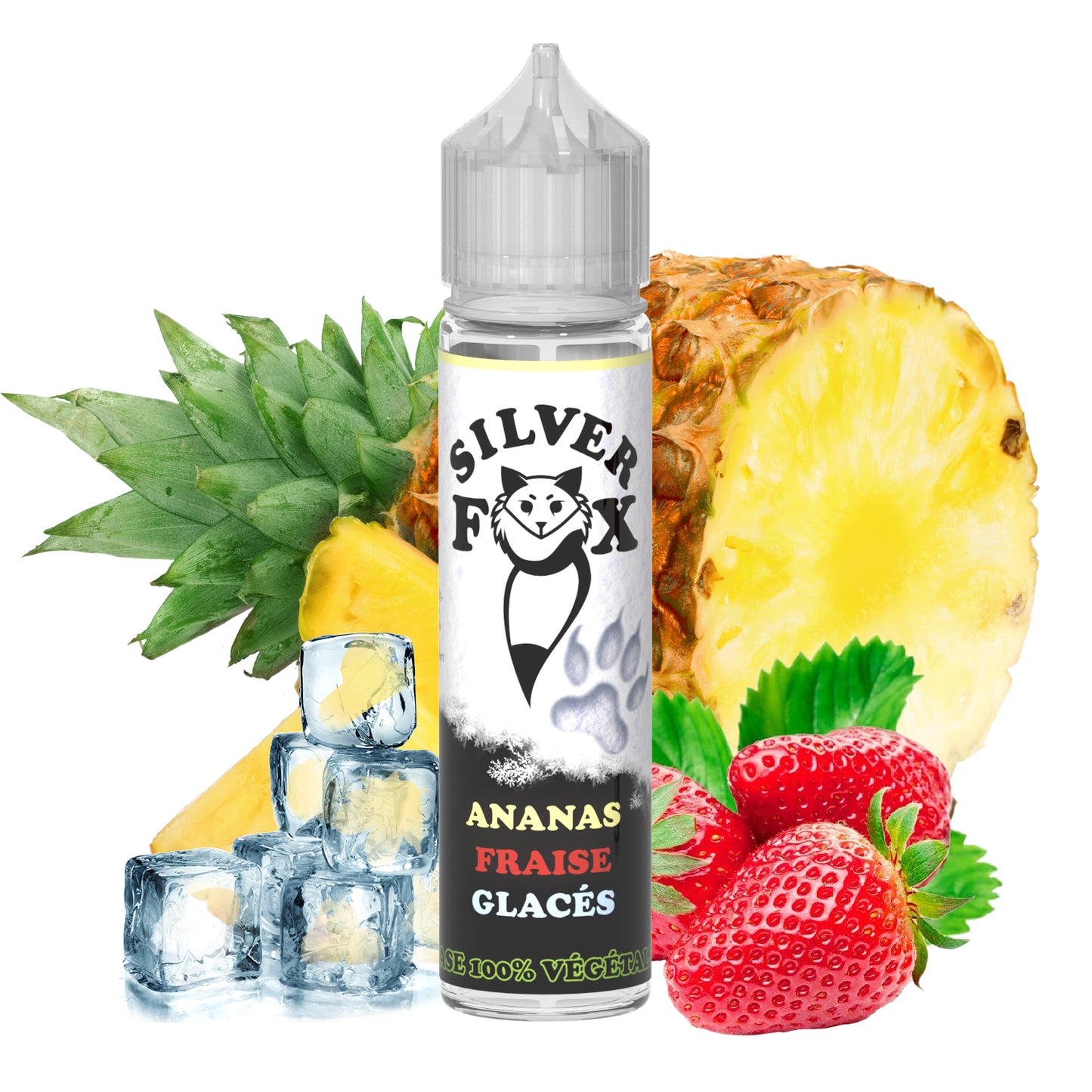 E-liquide à shaker et vaper Silver Fox 50 ml, ananas, fraise et glace