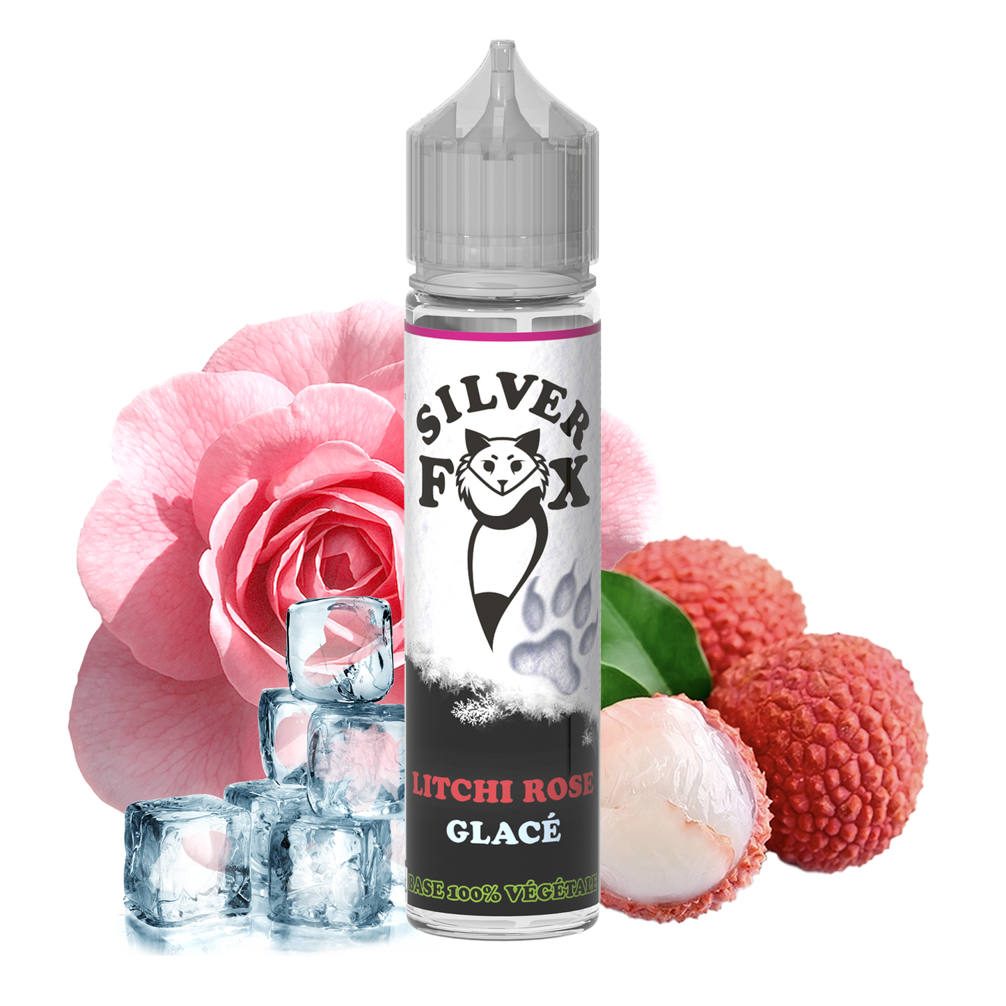 E-liquide à secouer et à vaper Silver Fox 50 ml Litchi Rose Ice